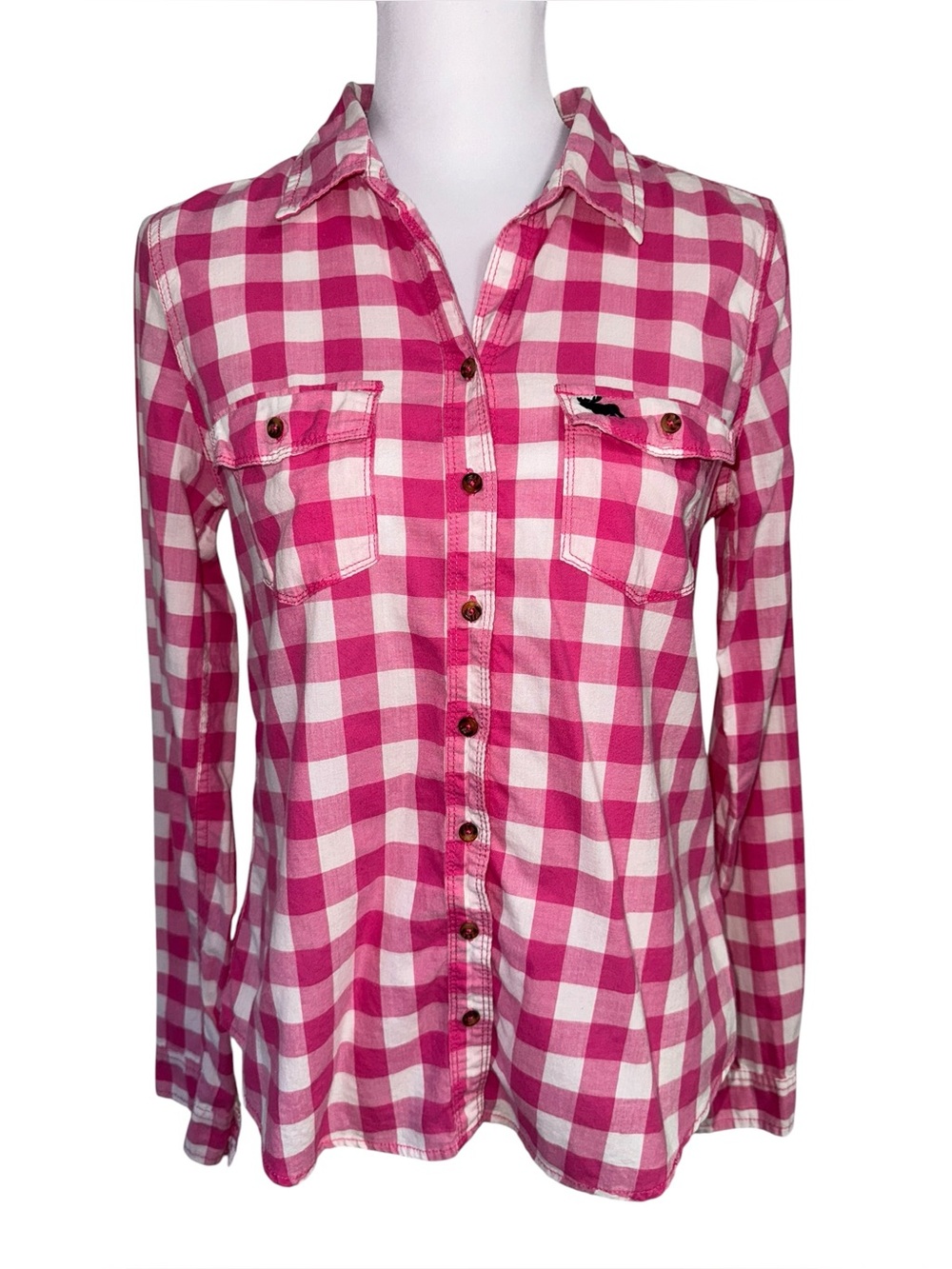Abercrombie & Fitch Pink Gingham Button Front Shirt Large Cotton Plaid Preppy